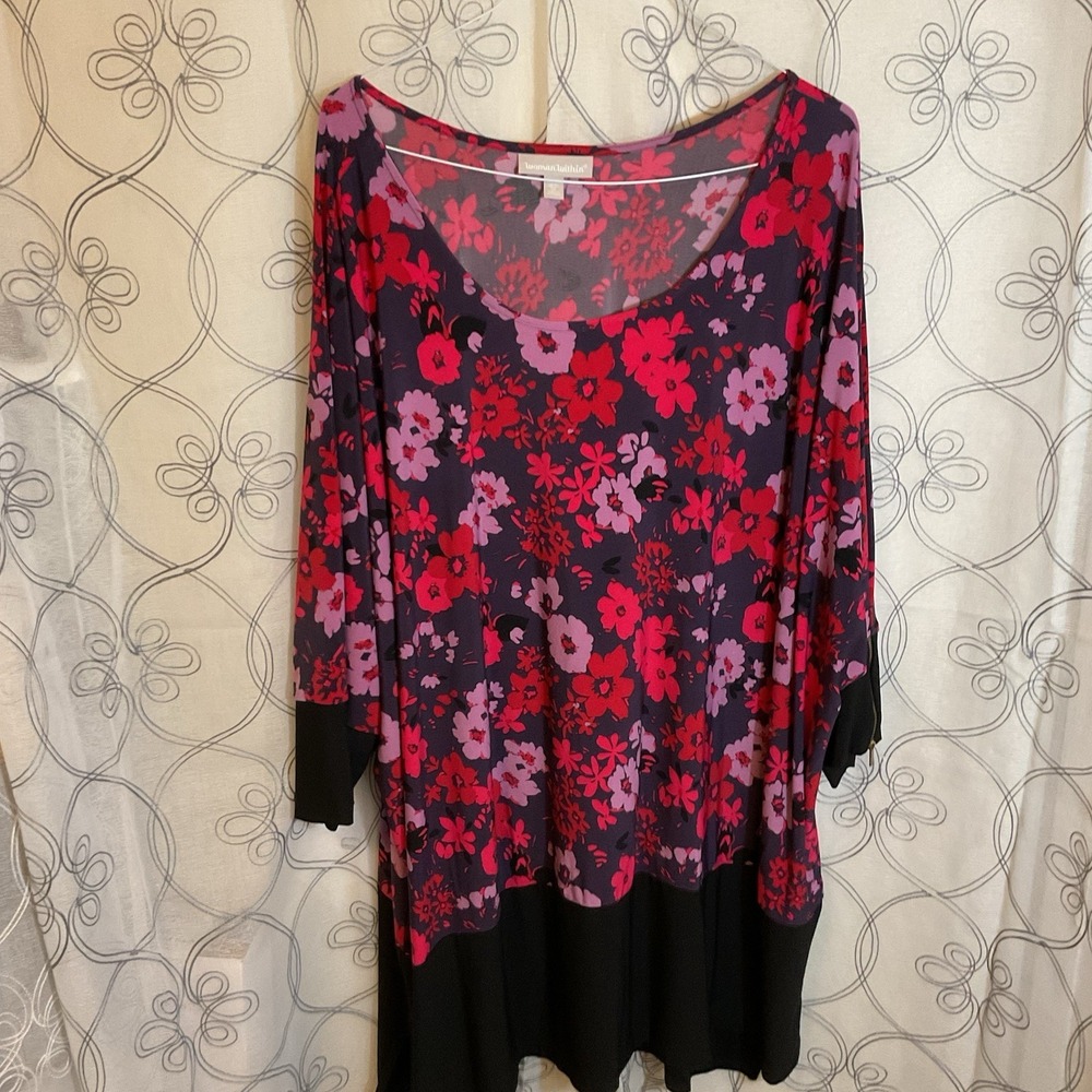 Women Within Tunic Top‎ 3/4 Sleeves Purple Pink Floral Stretch Size 5X (38/40)